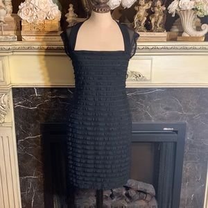 Connected apparel black sheer top with ruffle front fitted dress